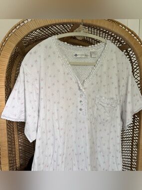 Vintage Eileen west dainty floral nightgown dress XL lace trim short sleeve